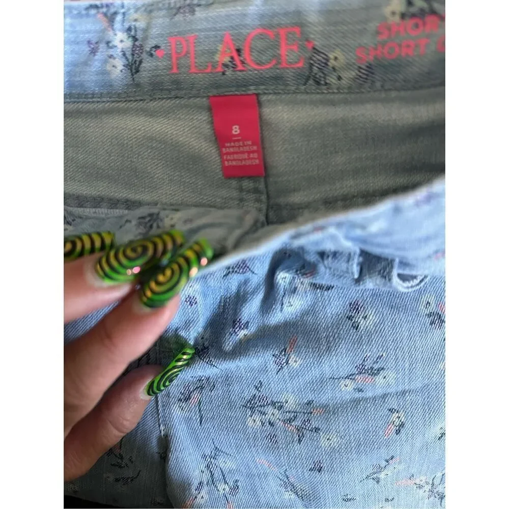 The Children’s Place Girls Floral Denim Shortie Shorts - Pink Sz 8
